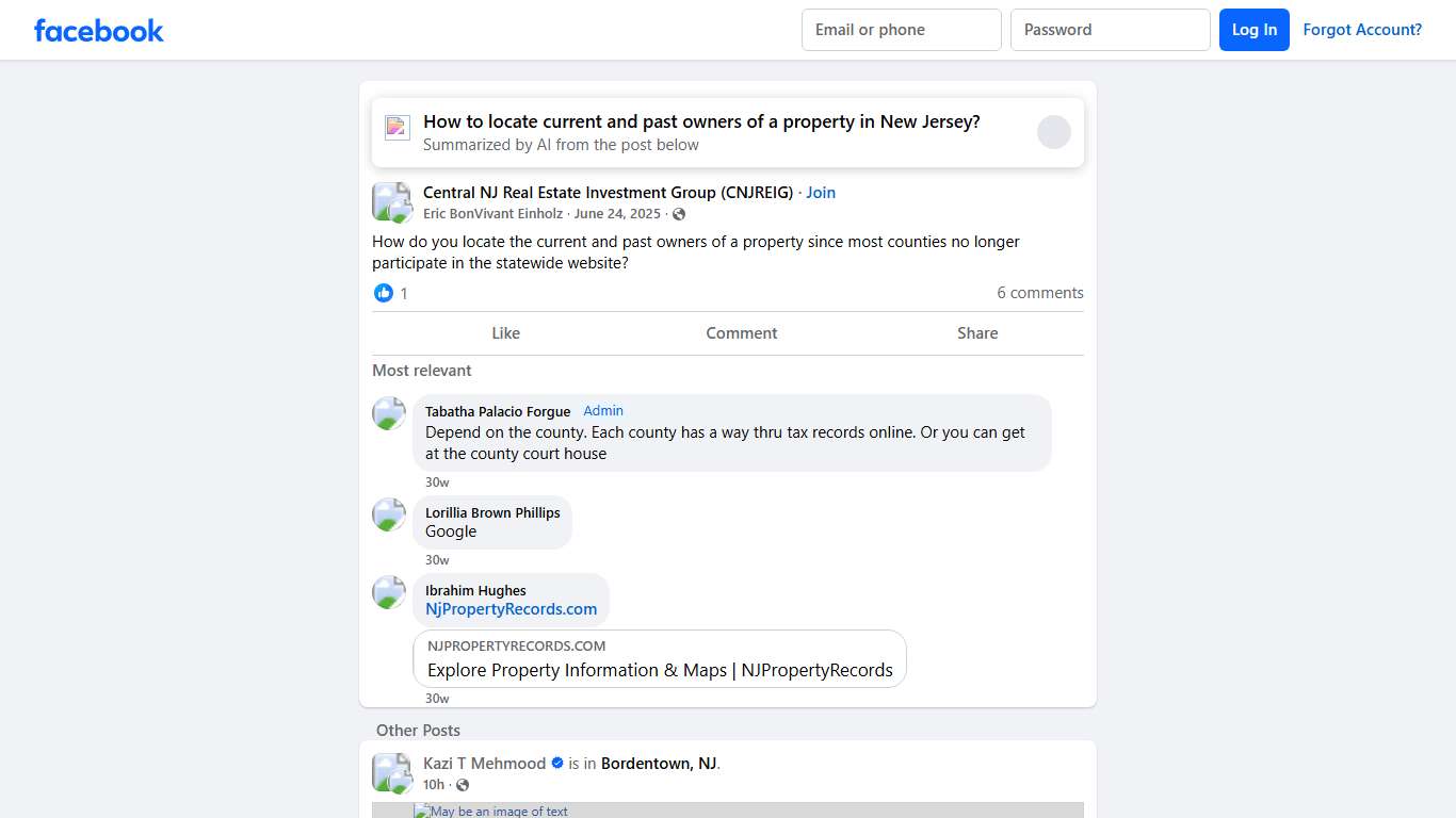Central NJ Real Estate Investment Group (CNJREIG) | How do you locate the current and past owners of a property since most counties no longer participate in the statewide website | Facebook