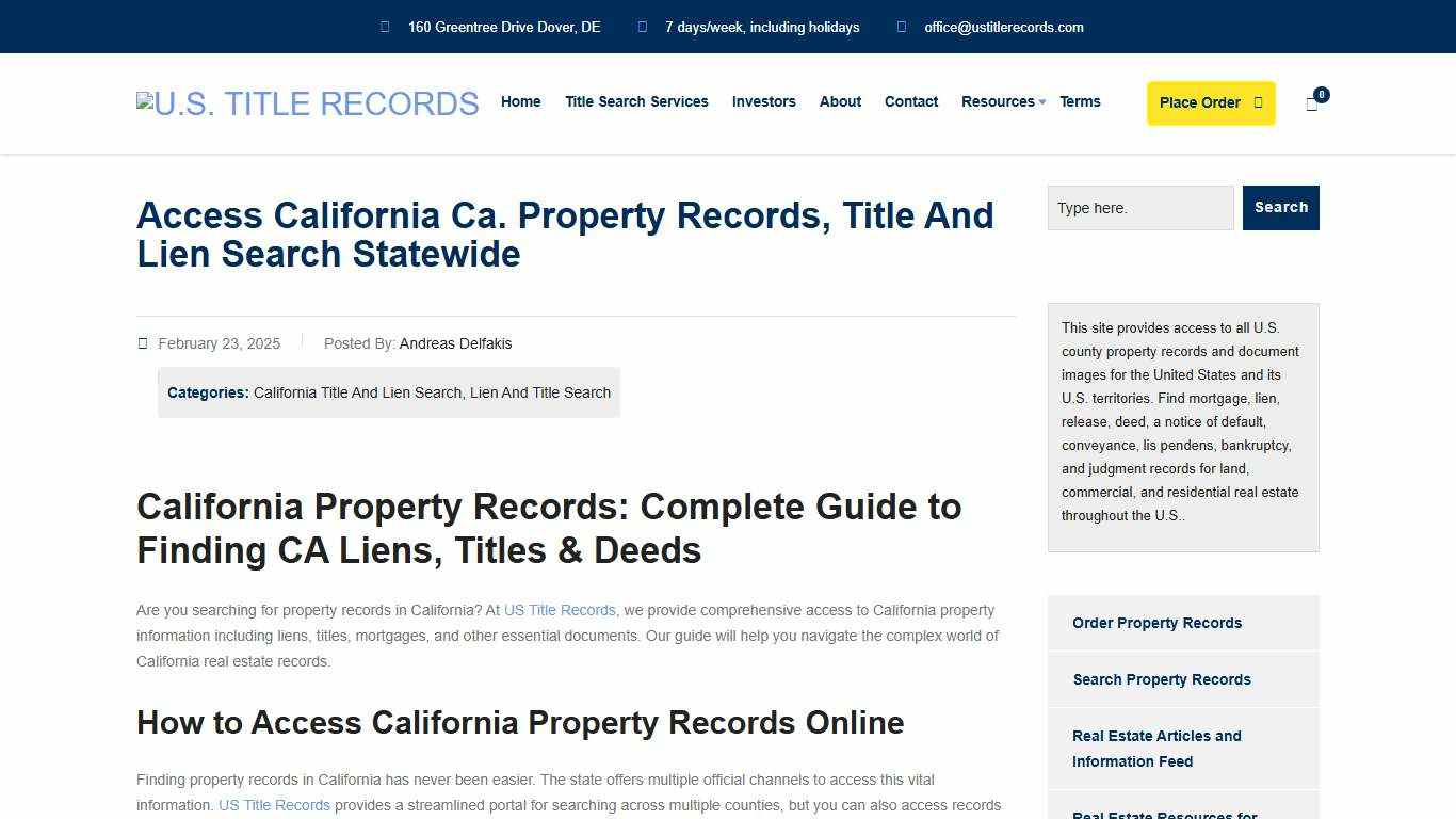 California County Recorder's Offices Title search | Online Access | U.S. Title Records